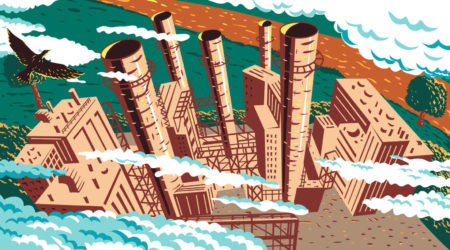 A view from above of a gas-fired power plant