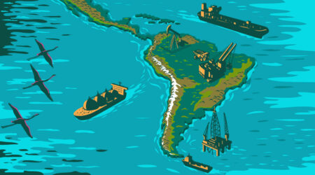 Oil platforms and tankers off the coast of South America