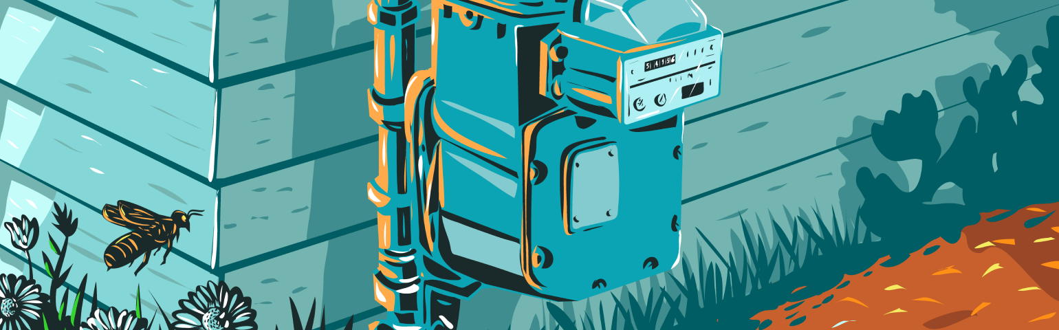 A gas meter on the side of a home