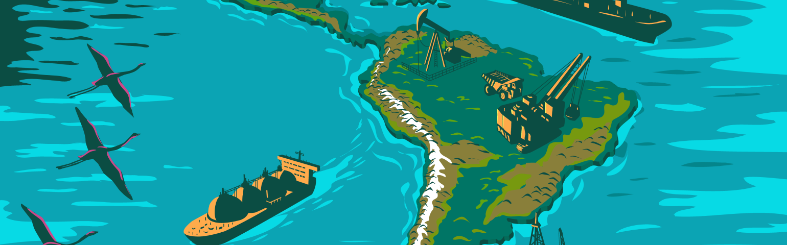Oil platforms and tankers off the coast of South America